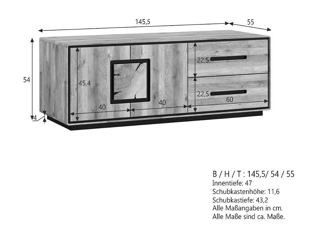 TV Lowboard Fernsehschrank mit zwei Schubladen 54 cm hoch