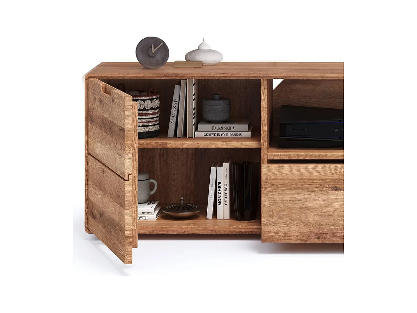 TV Board Fernsehschrank aus Massivholz in Wildeichefarben