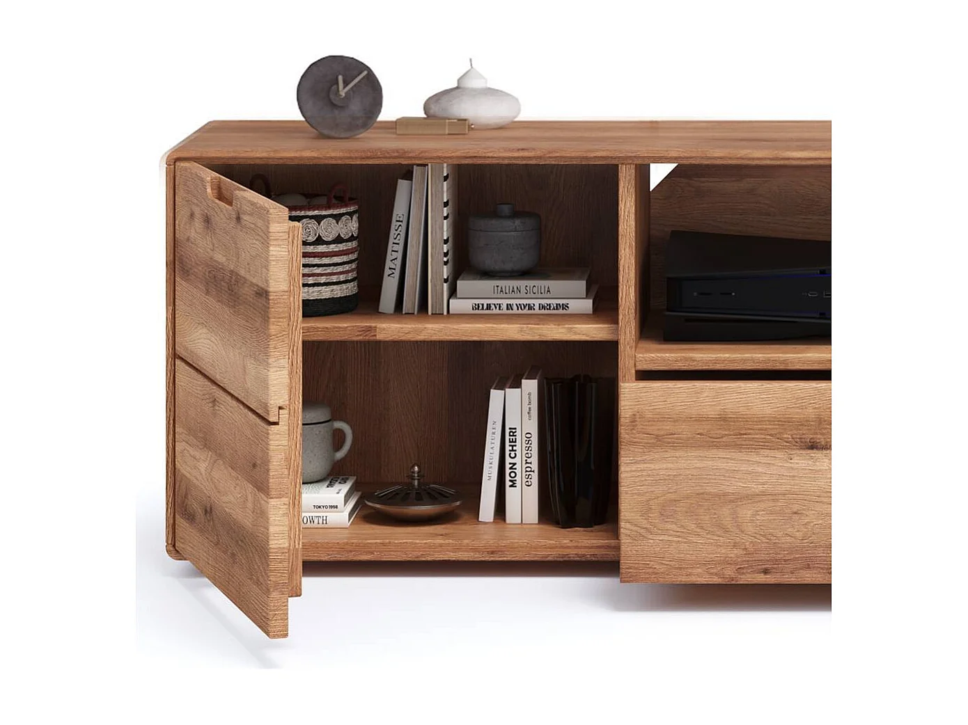 TV Board Fernsehschrank aus Massivholz in Wildeichefarben