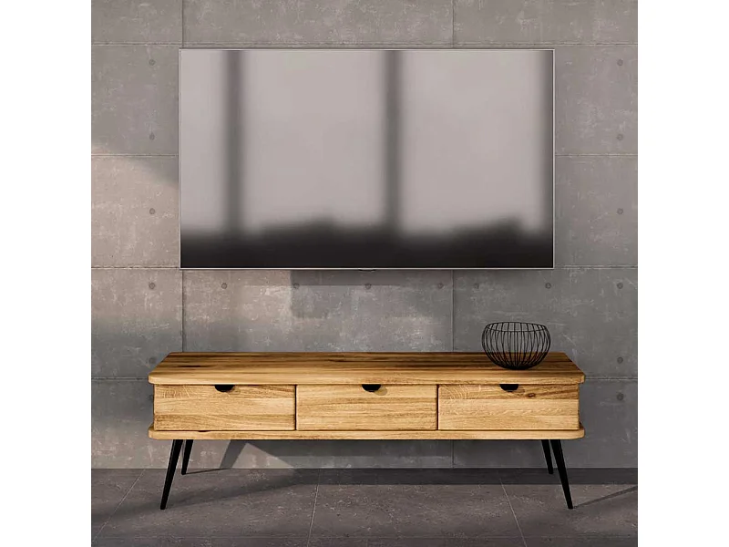 Flachstrecke Wohnzimmer Wildeiche mit drei Schubladen 144 cm breit