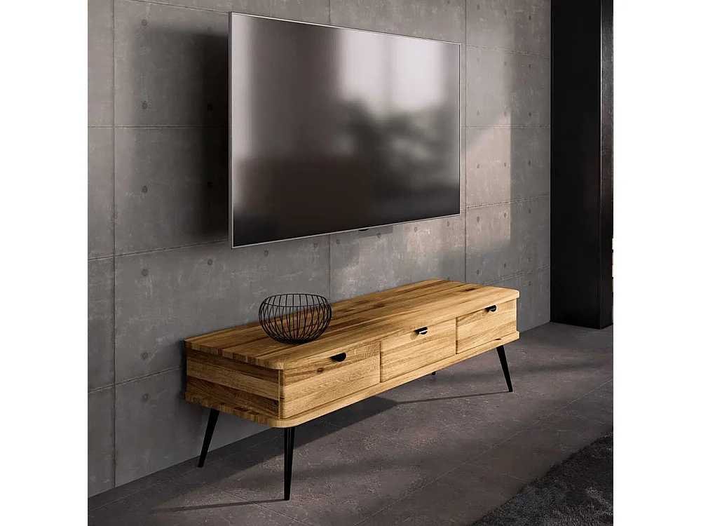Flachstrecke Wohnzimmer Wildeiche mit drei Schubladen 144 cm breit
