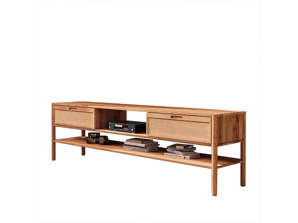 Fernsehlowboard mit Rattan aus Wildbuche Massivholz 204 cm breit