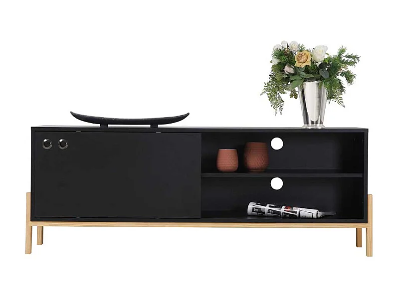 Schwarzes Lowboard melaminbeschichtet Schiebtür