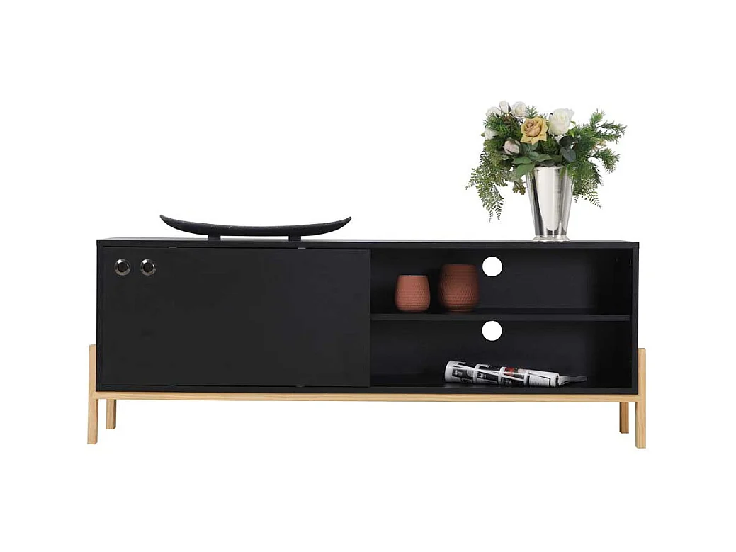 Schwarzes Lowboard melaminbeschichtet Schiebtür