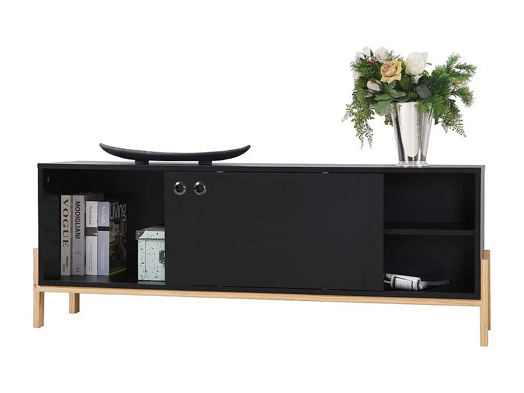 Schwarzes Lowboard melaminbeschichtet Schiebtür