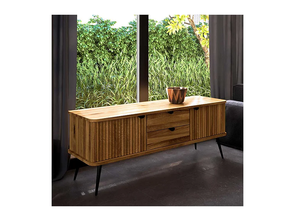 Lowboard mit Schubladen massiv in Wildeichefarben Schwarz