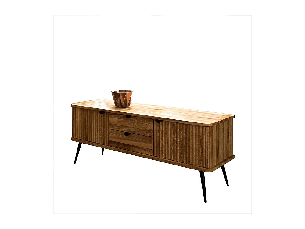 Lowboard mit Schubladen massiv in Wildeichefarben Schwarz