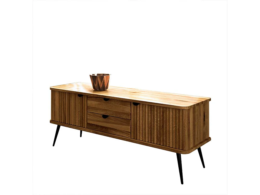 Lowboard mit Schubladen massiv in Wildeichefarben Schwarz