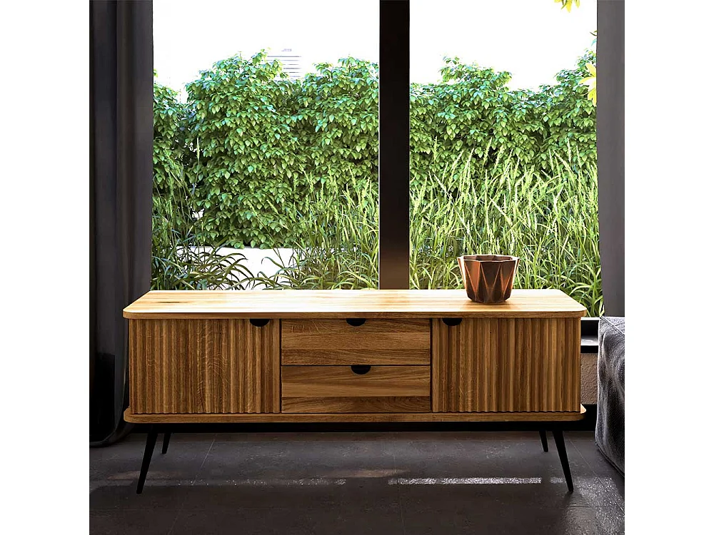 Lowboard mit Schubladen massiv in Wildeichefarben Schwarz