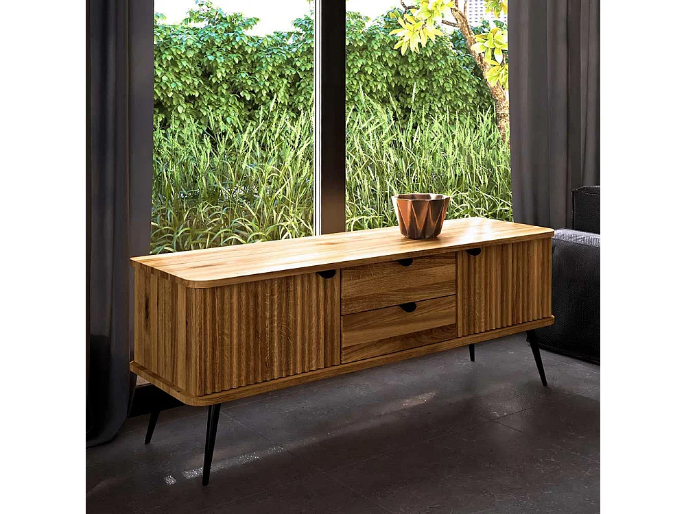 Lowboard mit Schubladen massiv in Wildeichefarben Schwarz