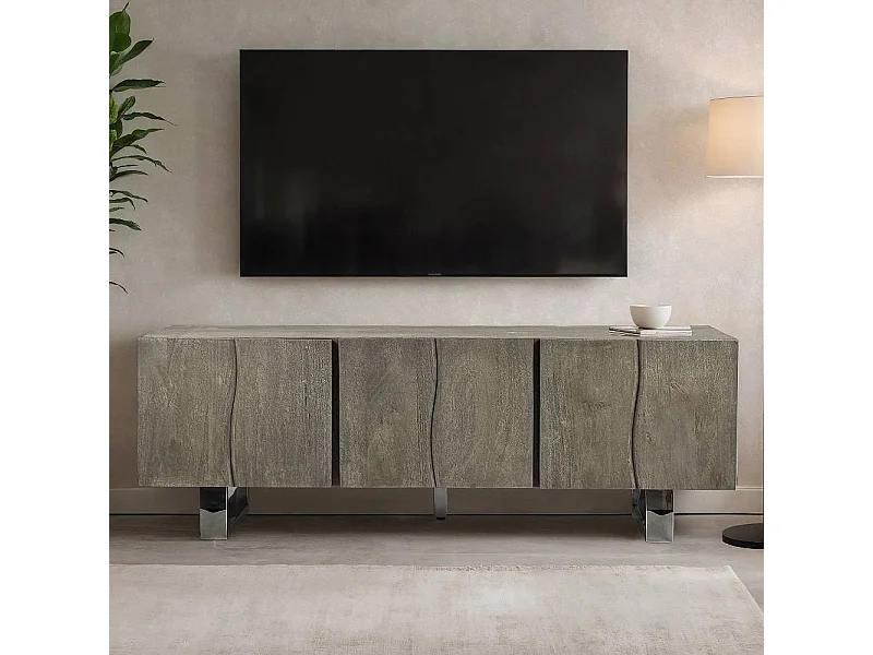 TV Sideboard Lowboard aus Massivholz in Grau