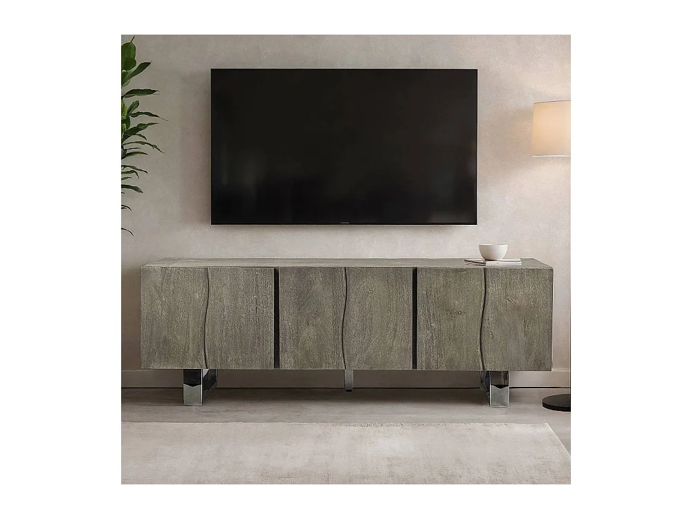 TV Sideboard Lowboard aus Massivholz in Grau