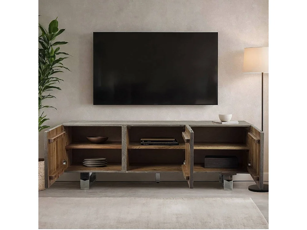 TV Sideboard Lowboard aus Massivholz in Grau
