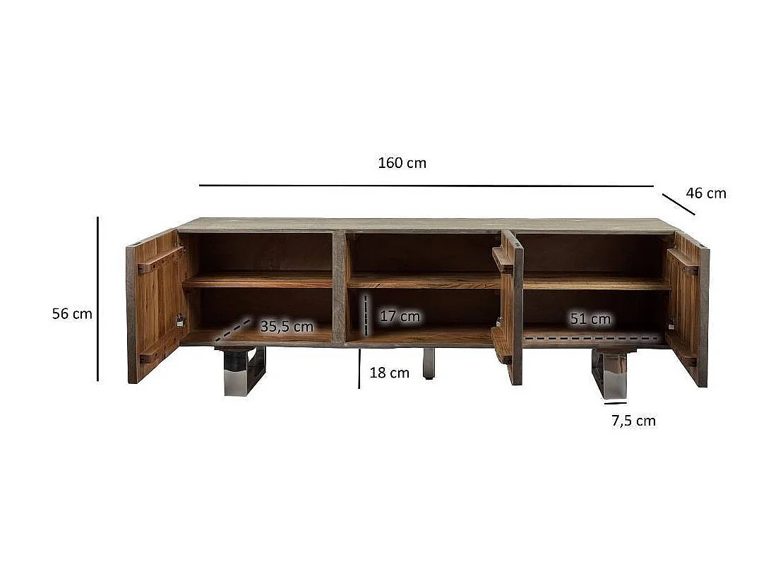 TV Sideboard Lowboard aus Massivholz in Grau