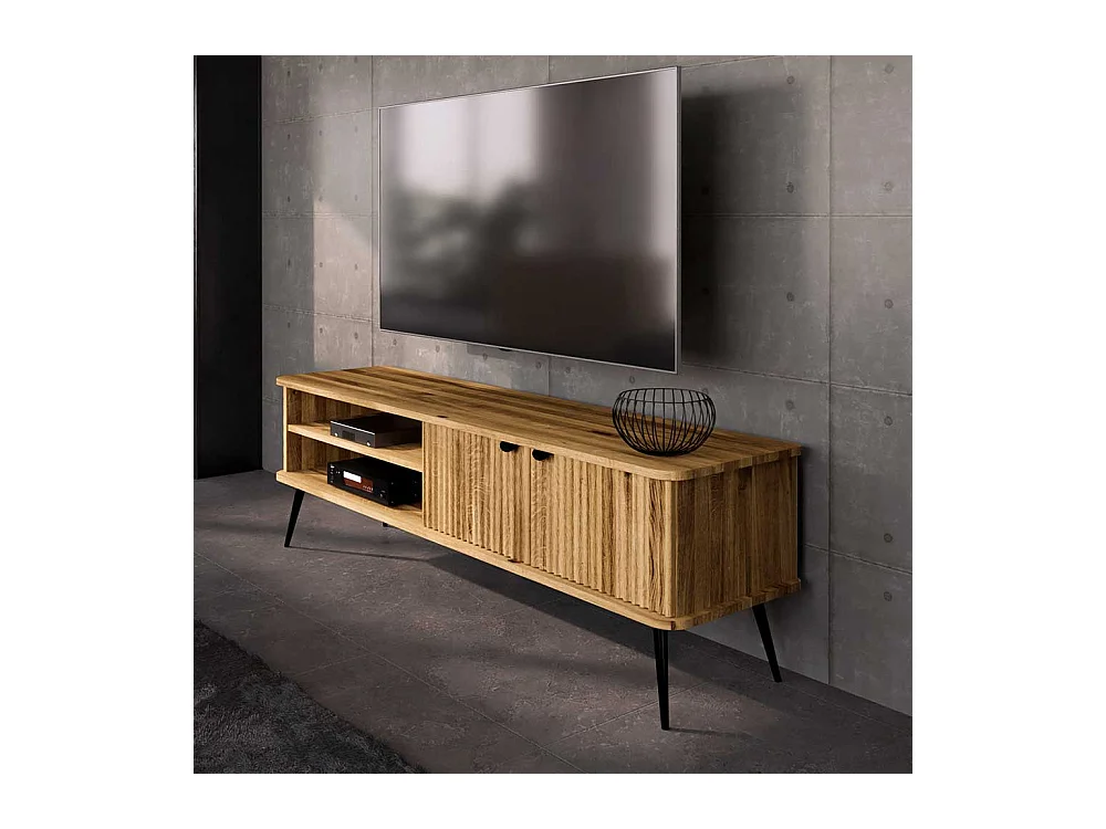 TV Sideboard Wildeiche geölt 180 cm breit Metallgriffen