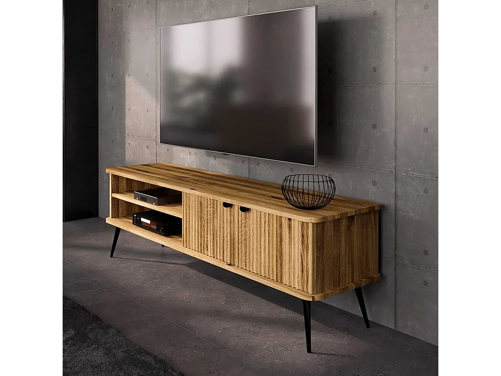 TV Sideboard Wildeiche geölt 180 cm breit Metallgriffen