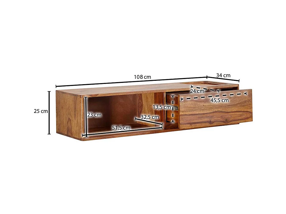 Massives TV Lowboard in Sheeshamfarben eine Schublade und ein Gerätefach