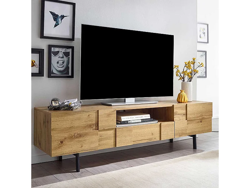 TV Unterschrank in Eichefarben und Schwarz 160 cm breit