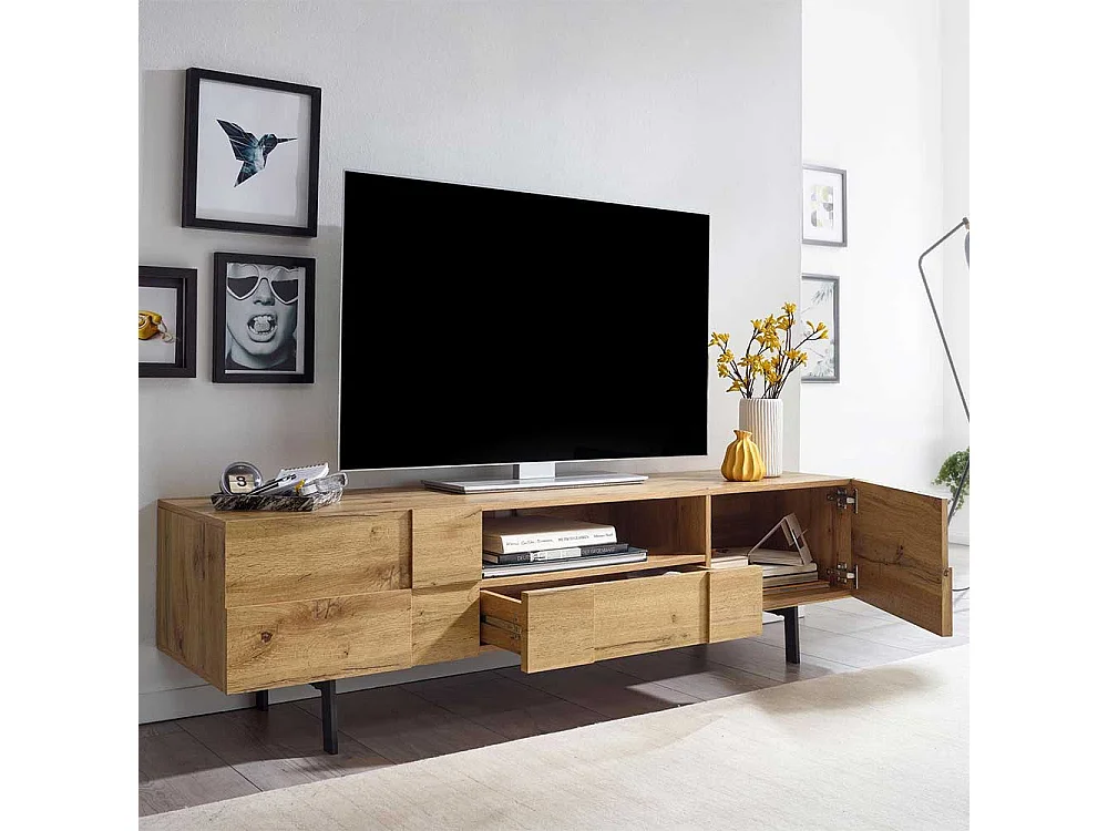 TV Unterschrank in Eichefarben und Schwarz 160 cm breit