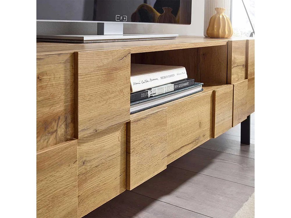 TV Unterschrank in Eichefarben und Schwarz 160 cm breit