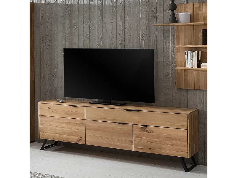 TV Schrank aus Wildeiche Massivholz und Metall 65 cm hoch