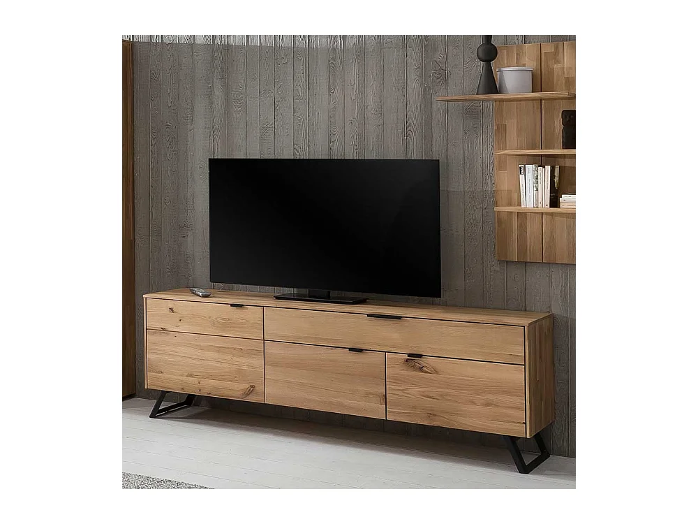 TV Schrank aus Wildeiche Massivholz und Metall 65 cm hoch
