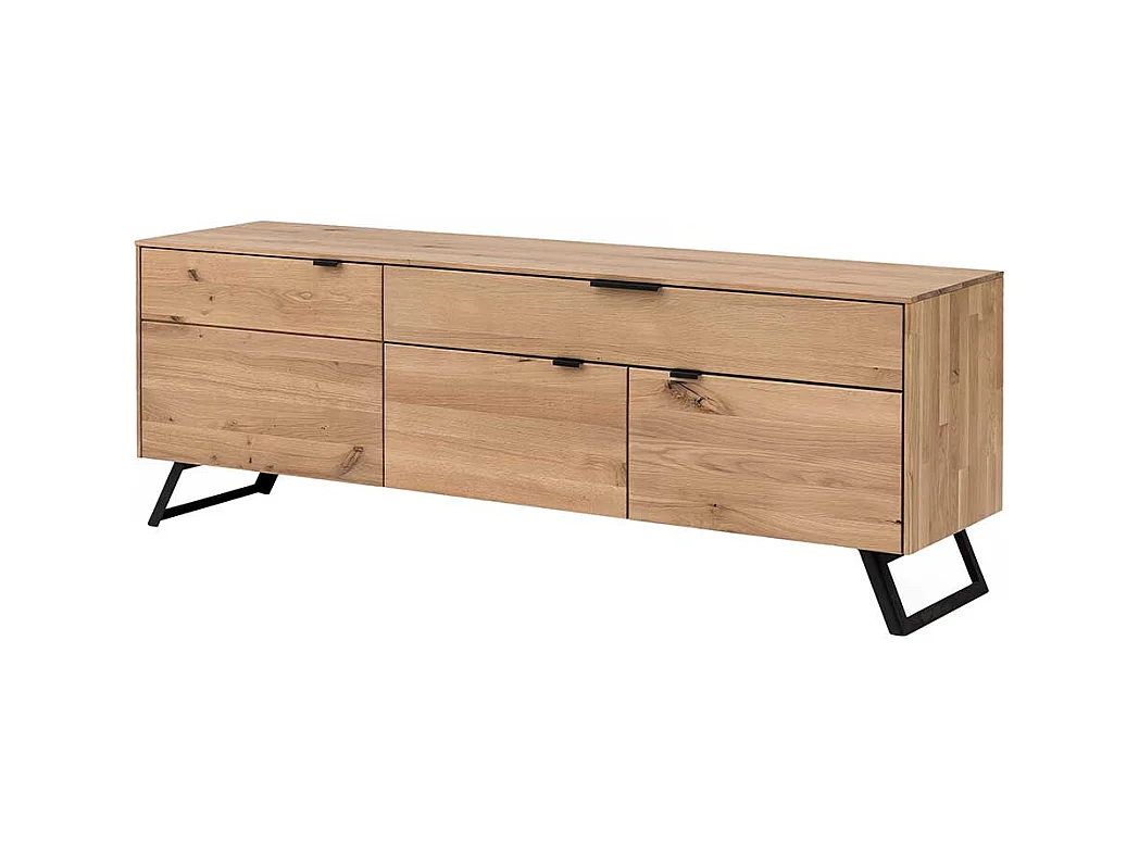 TV Schrank aus Wildeiche Massivholz und Metall 65 cm hoch