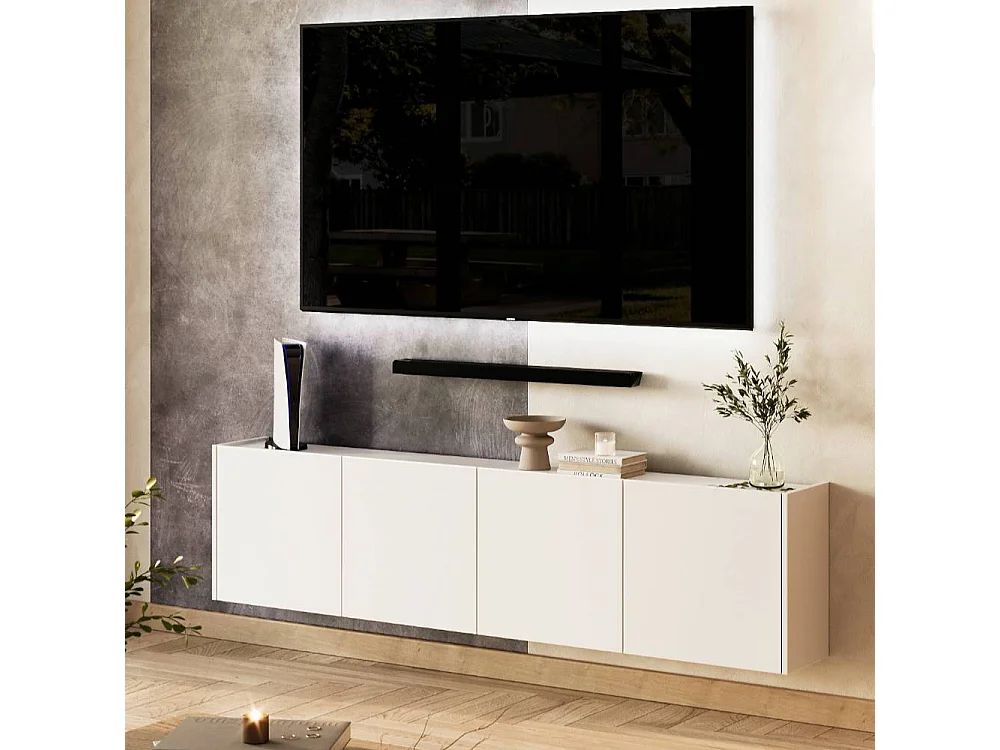 TV Schrank Fernsehschrank in Weiß für die Wandmontage