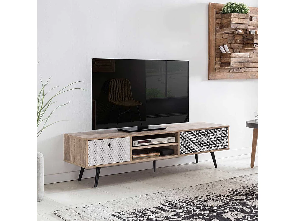 TV Unterschrank im Retro Design Bunt gemustert
