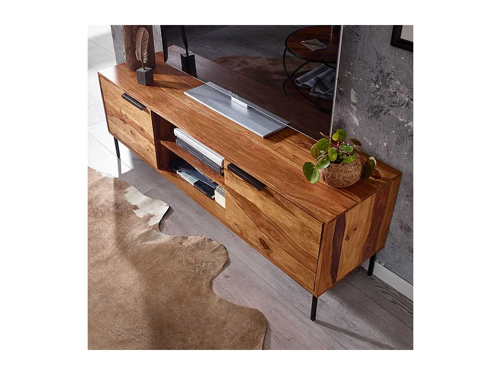 Unterschrank Fernseher aus Sheesham Massivholz Metall