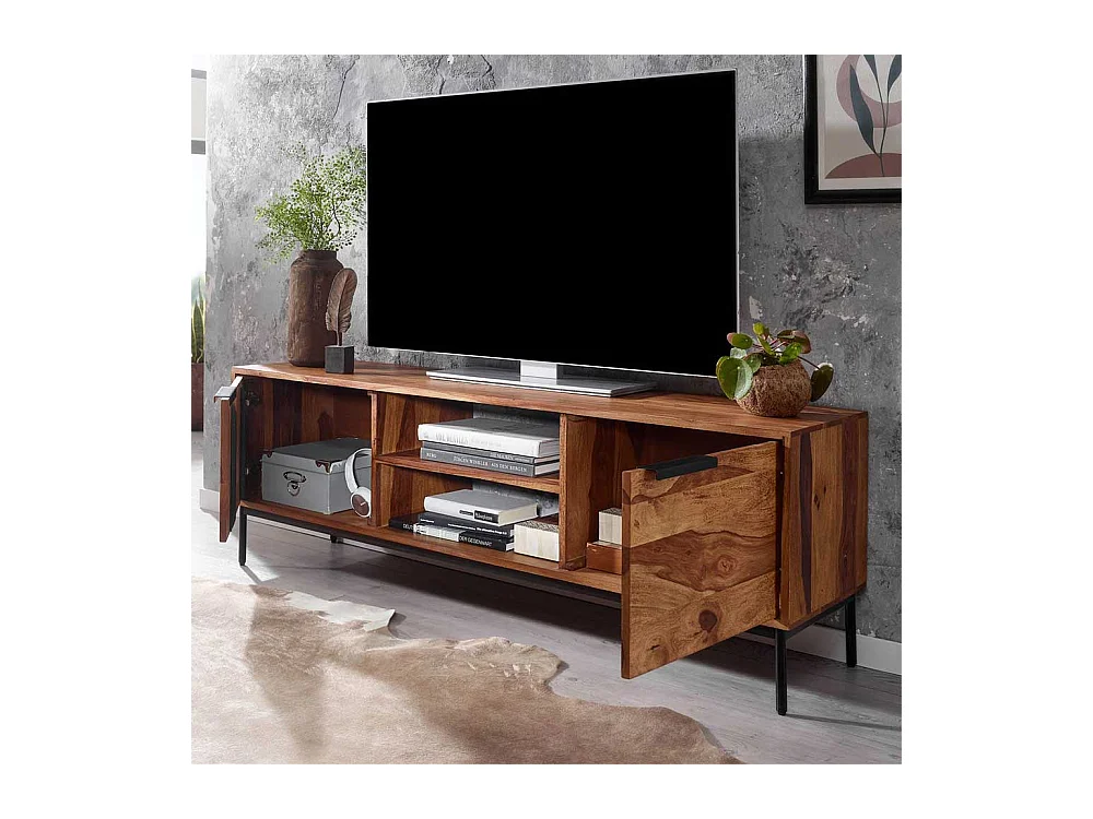 Unterschrank Fernseher aus Sheesham Massivholz Metall