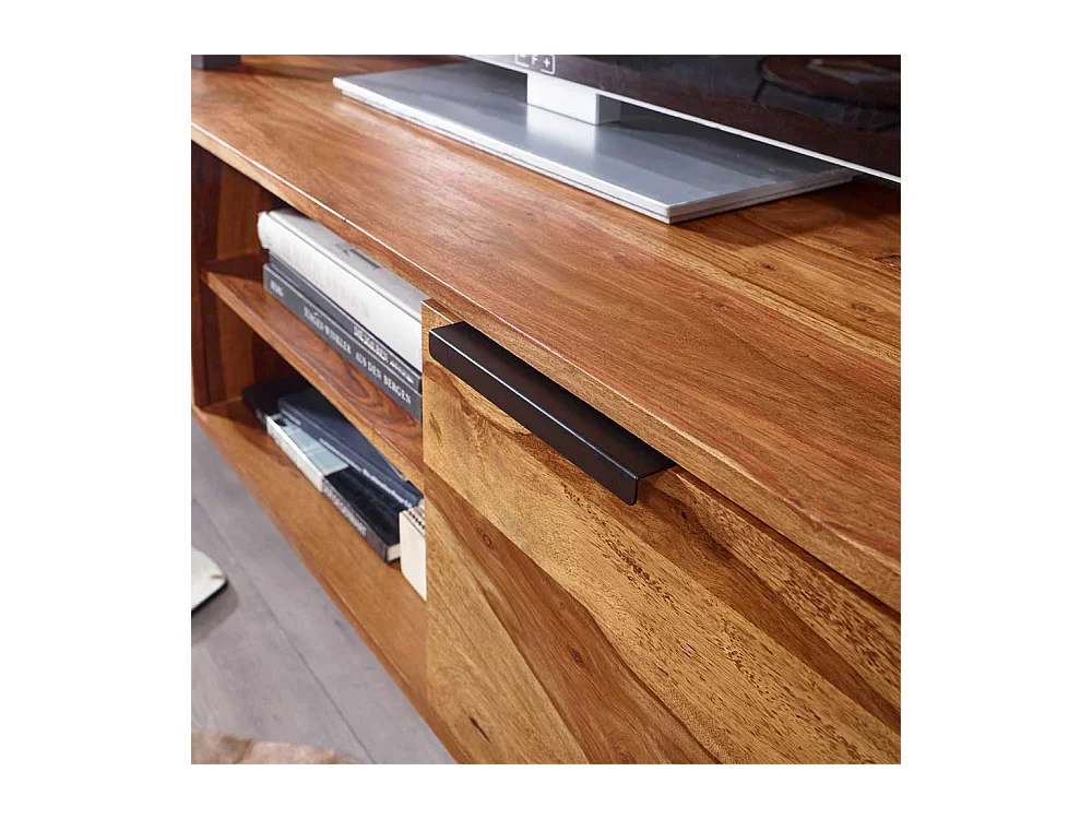 Unterschrank Fernseher aus Sheesham Massivholz Metall