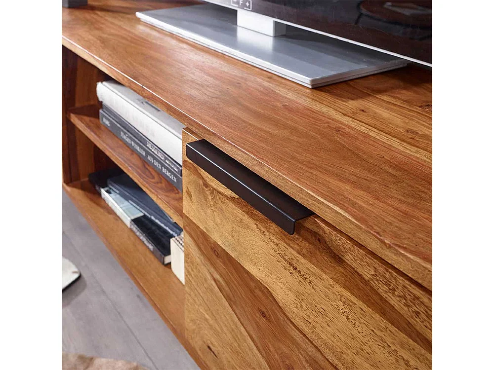 Unterschrank Fernseher aus Sheesham Massivholz Metall
