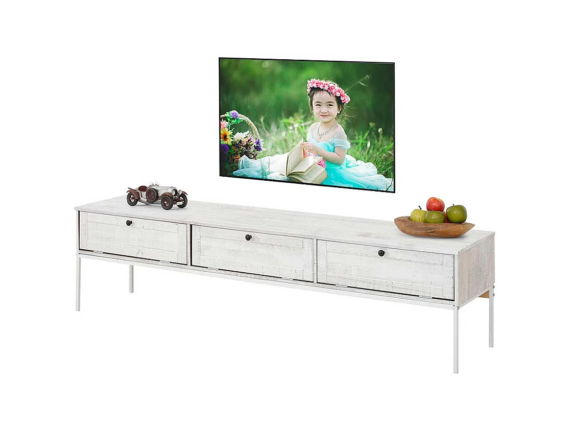 Lowboard in Creme Weiß massiv 175 cm breit