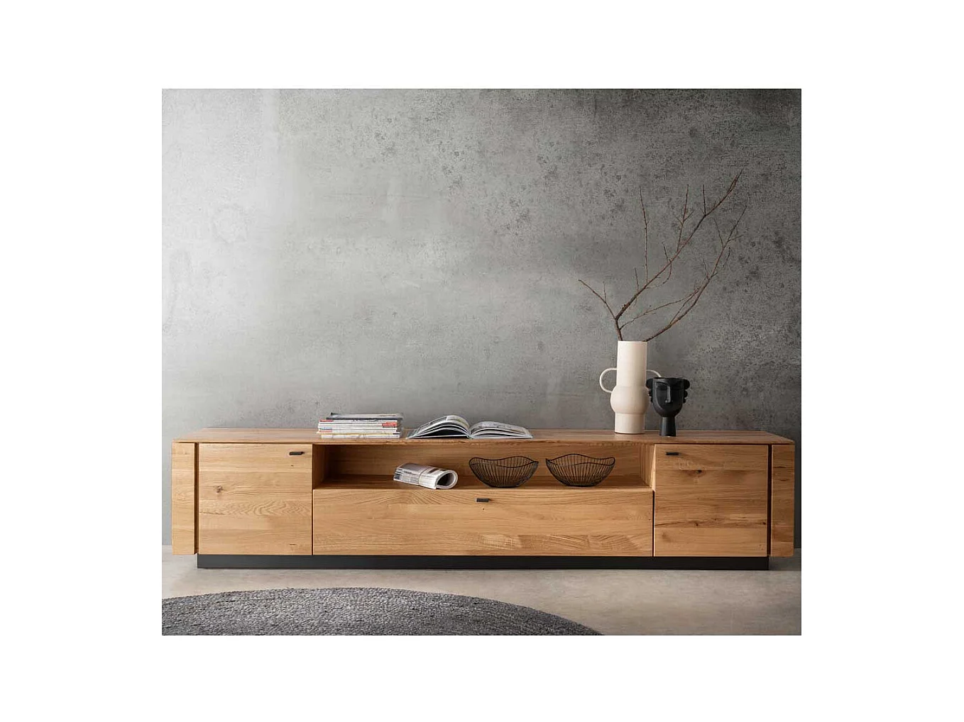 TV Unterschrank Wildeiche massiv geölt 220 cm breit modernem Design