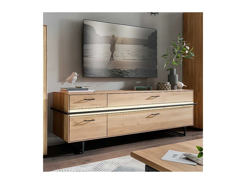 Lowboard Asteiche aus Massivholz vier Schubladen