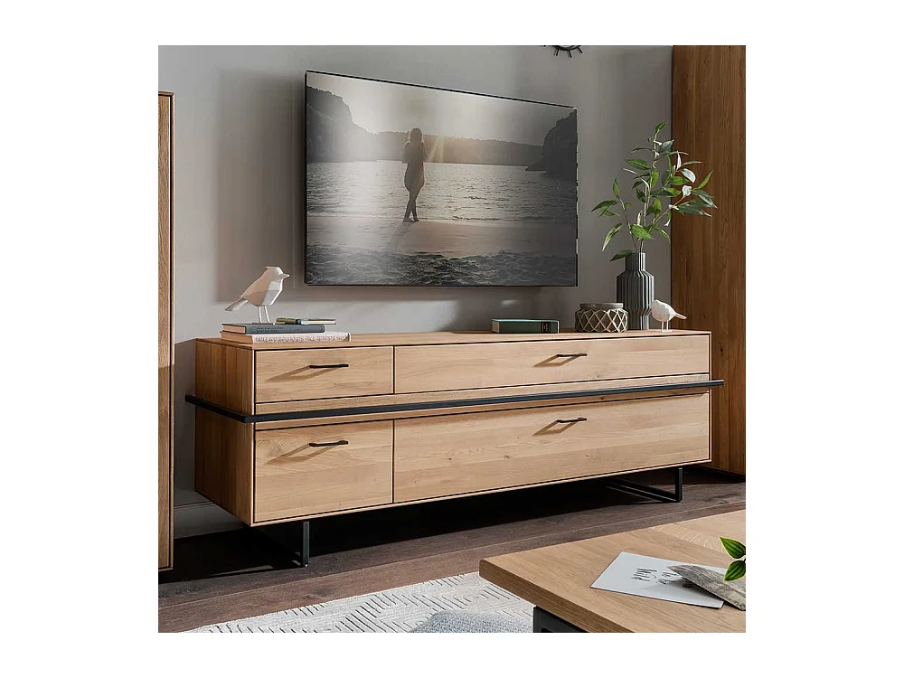 Lowboard Asteiche aus Massivholz vier Schubladen