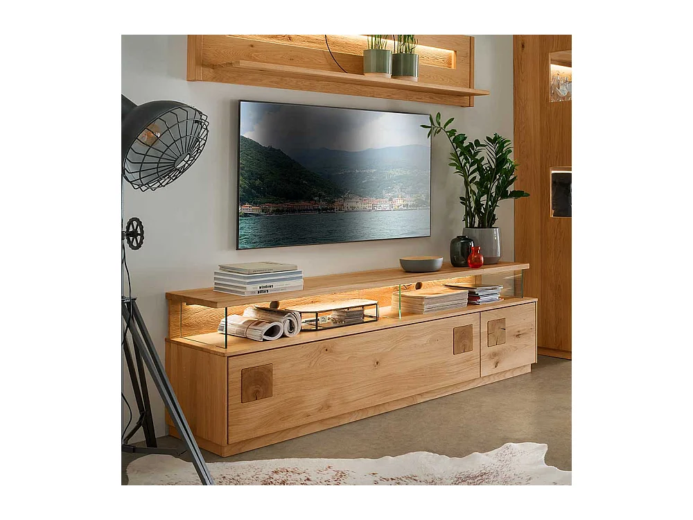 Wildeiche massiv Lowboard in modernem Design Klappe und Tür