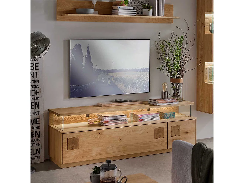 Wildeiche massiv Lowboard in modernem Design Klappe und Tür