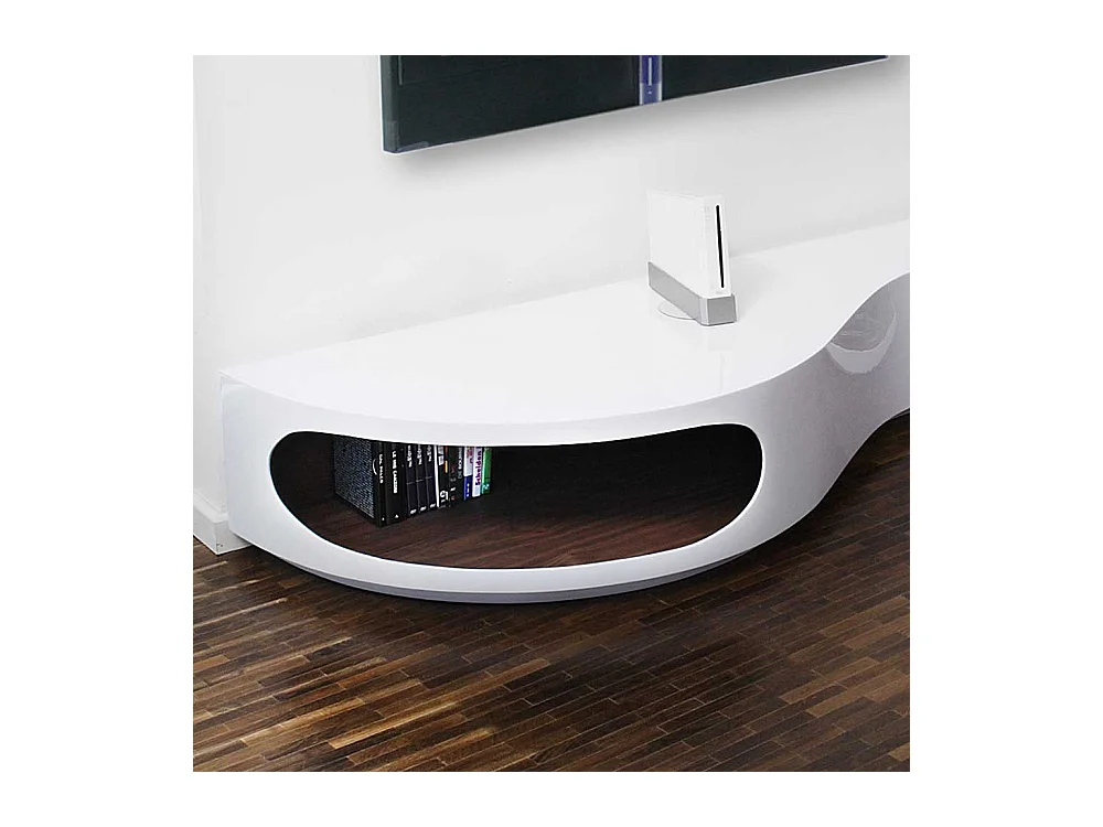 Fernseh Unterschrank in Hochglanz Weiß geschwungen geformt