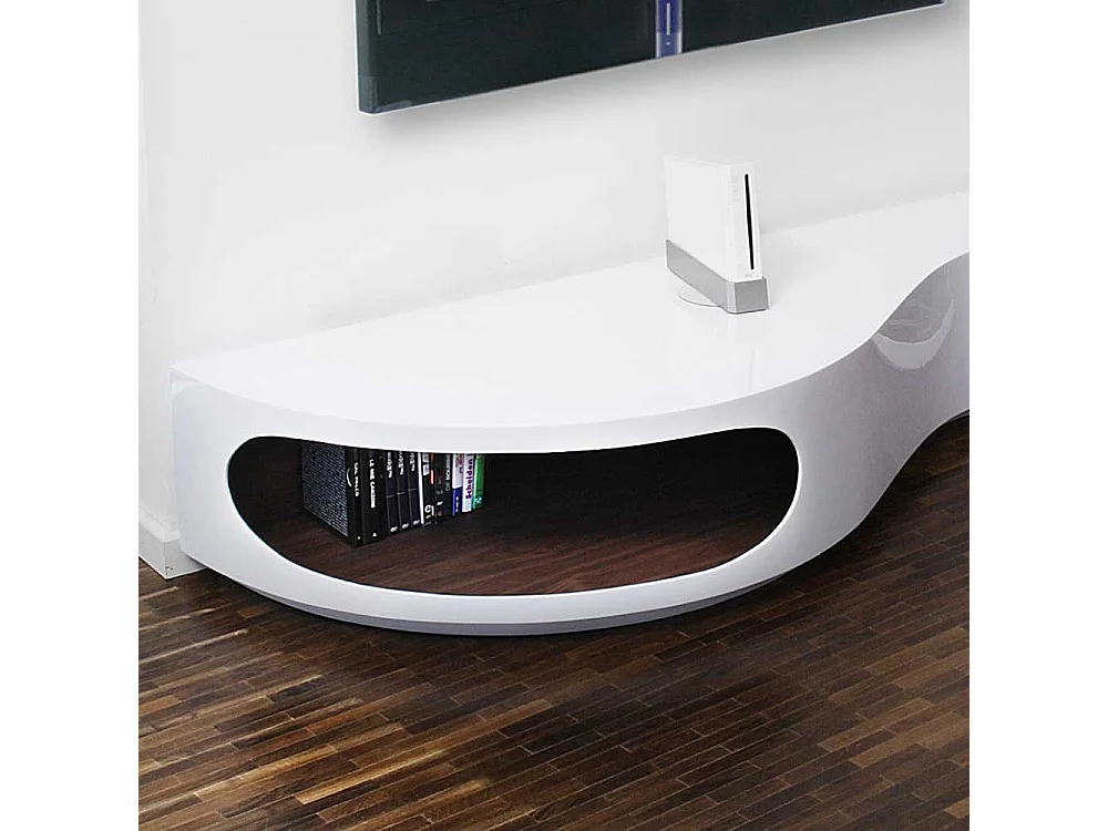 Fernseh Unterschrank in Hochglanz Weiß geschwungen geformt