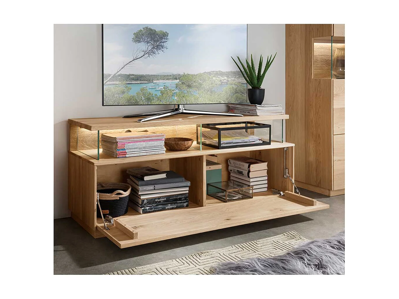 Flachstrecke Wohnzimmer aus Wildeiche Massivholz 130 cm breit