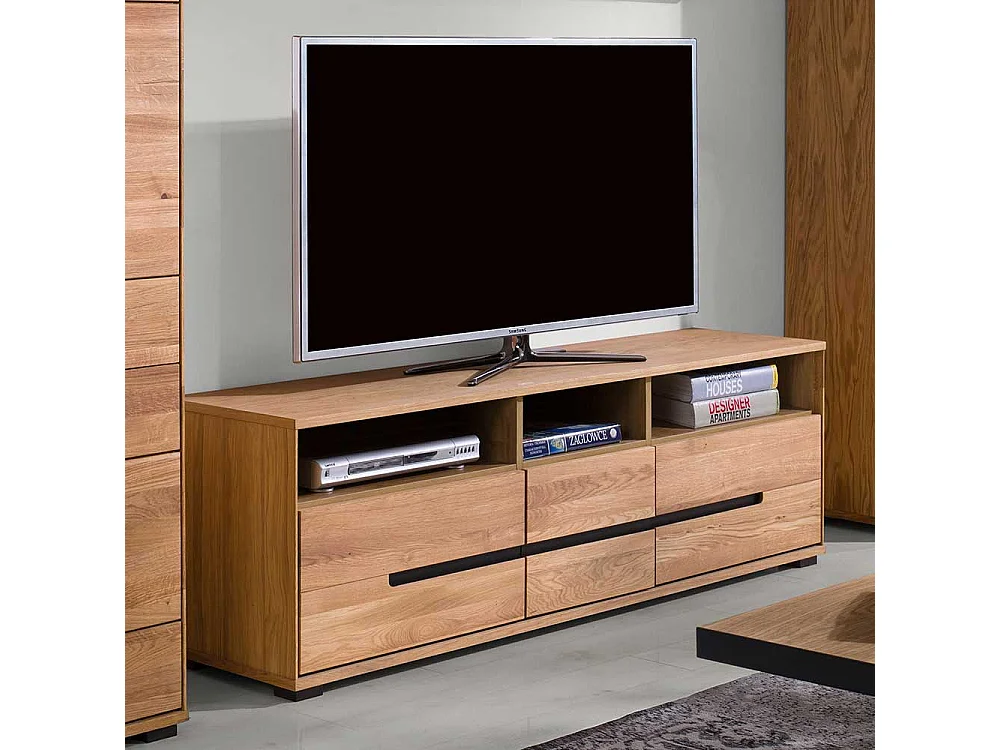 Fernsehboard in Eichefarben 3 Soft Close Schubladen