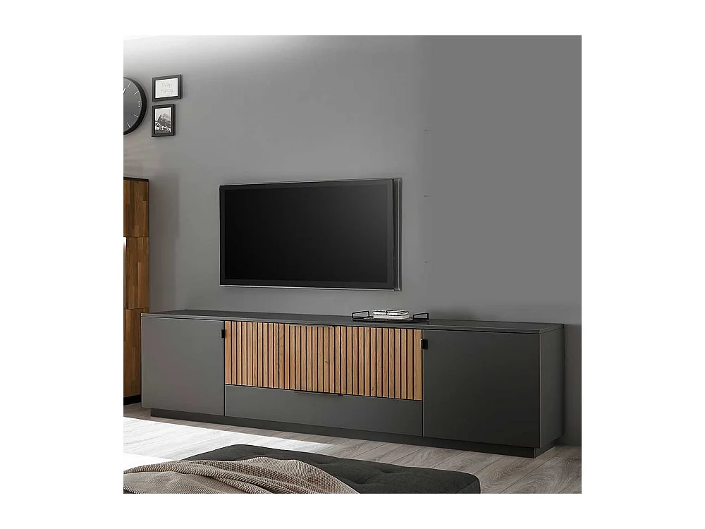 Unterschrank Fernseher in Eiche Bianco und Anthrazit zwei Schubladen