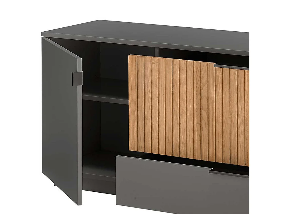 Unterschrank Fernseher in Eiche Bianco und Anthrazit zwei Schubladen