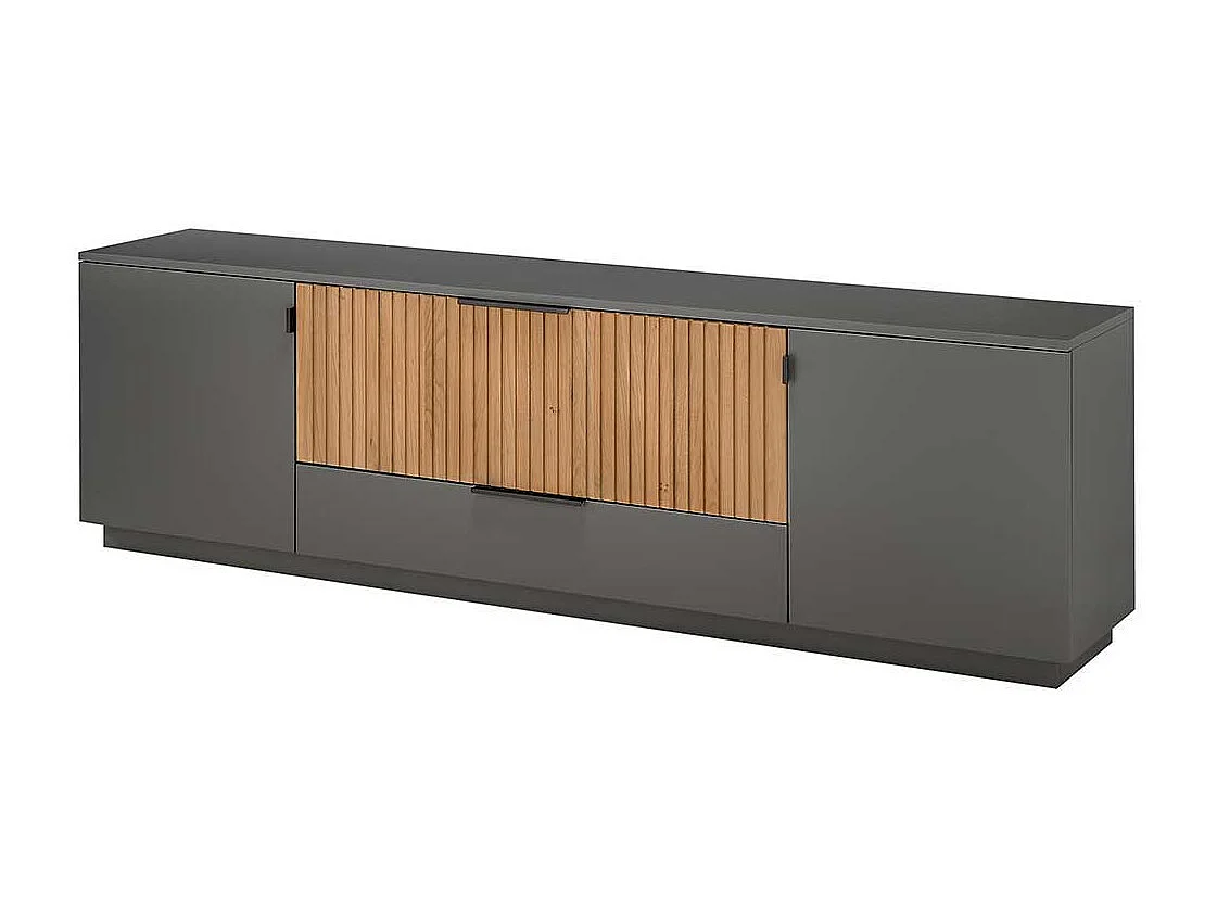 Unterschrank Fernseher in Eiche Bianco und Anthrazit zwei Schubladen