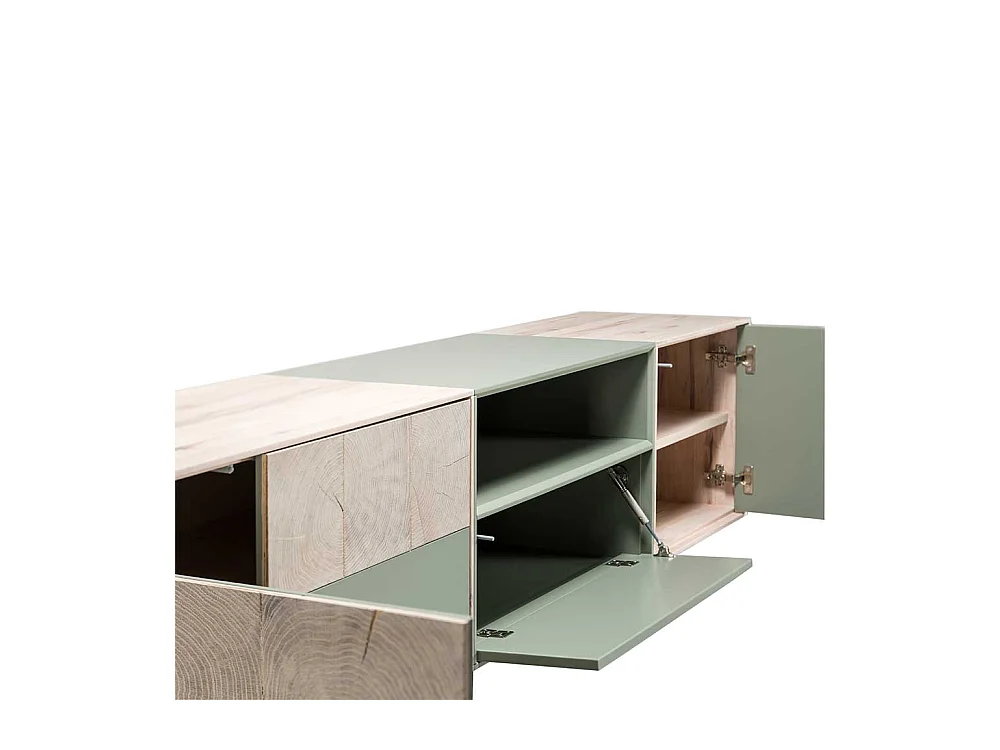 Fernseh Unterschrank in Beton Grau und Buche hell 260 cm breit