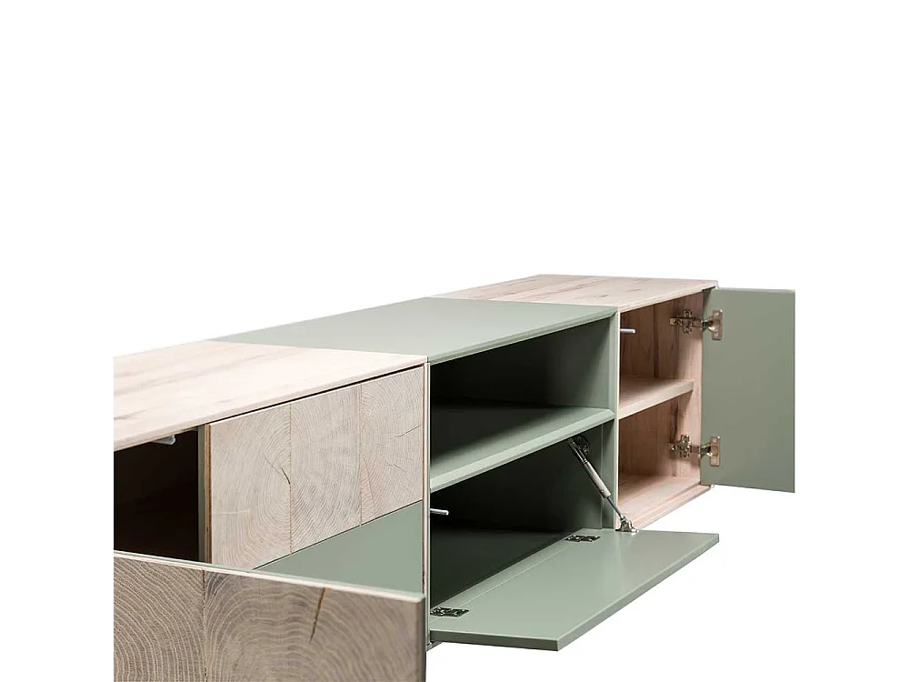 Fernseh Unterschrank in Beton Grau und Buche hell 260 cm breit