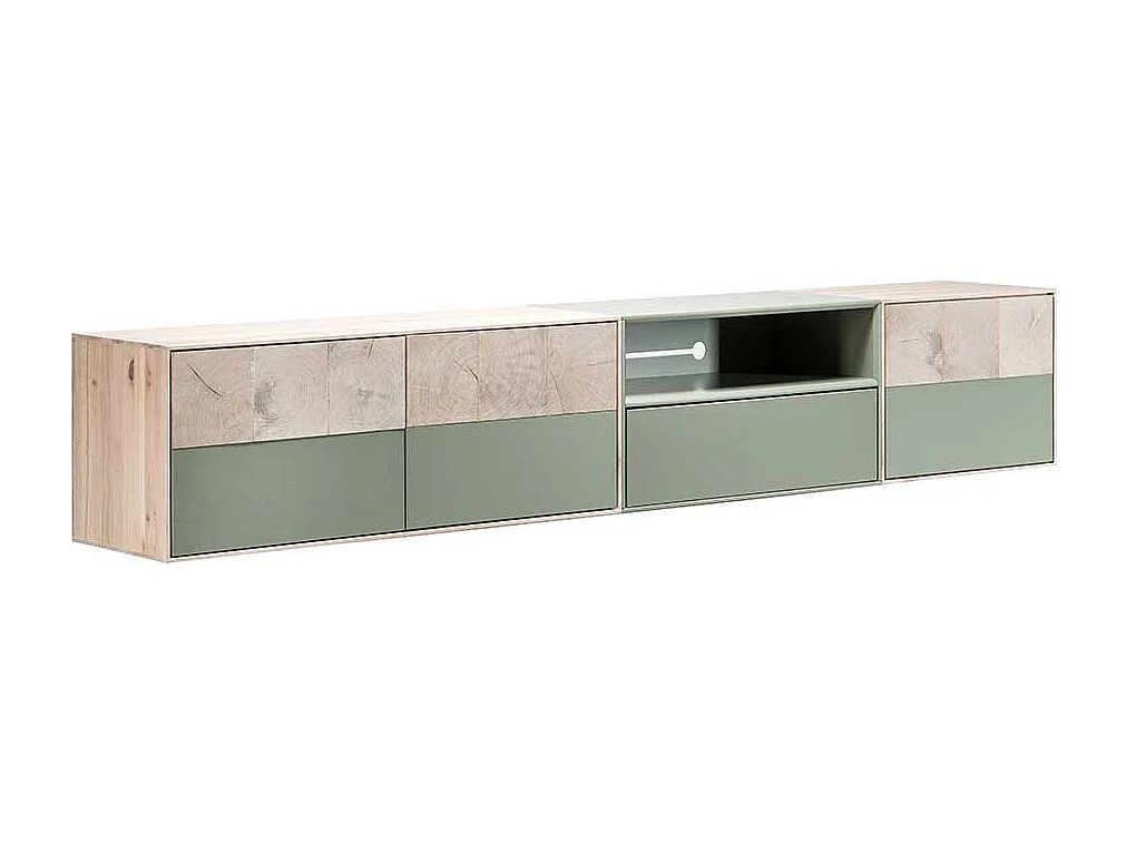 Fernseh Unterschrank in Beton Grau und Buche hell 260 cm breit