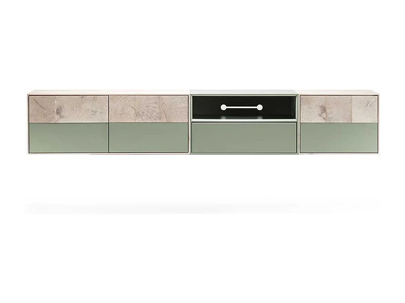 Fernseh Unterschrank in Beton Grau und Buche hell 260 cm breit